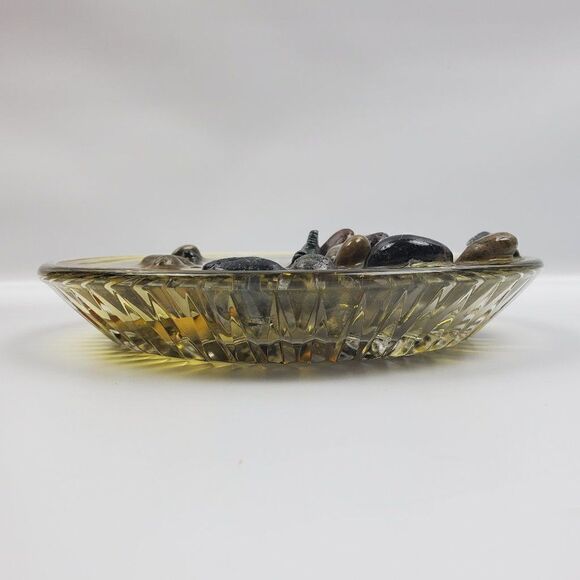 Vintage Embedded Raised Fish River Rock Clear Ribbed Glass‎ Dish Paperweight - Picture 6 of 10